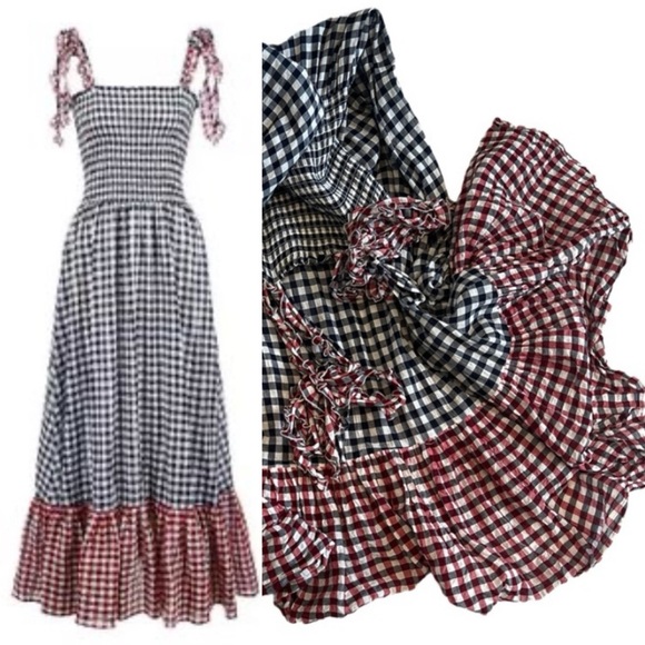 Liu Jo Dresses & Skirts - LIU JO Gingham Check Plaid Black white red fairy cottage core maxi dress 44 L
